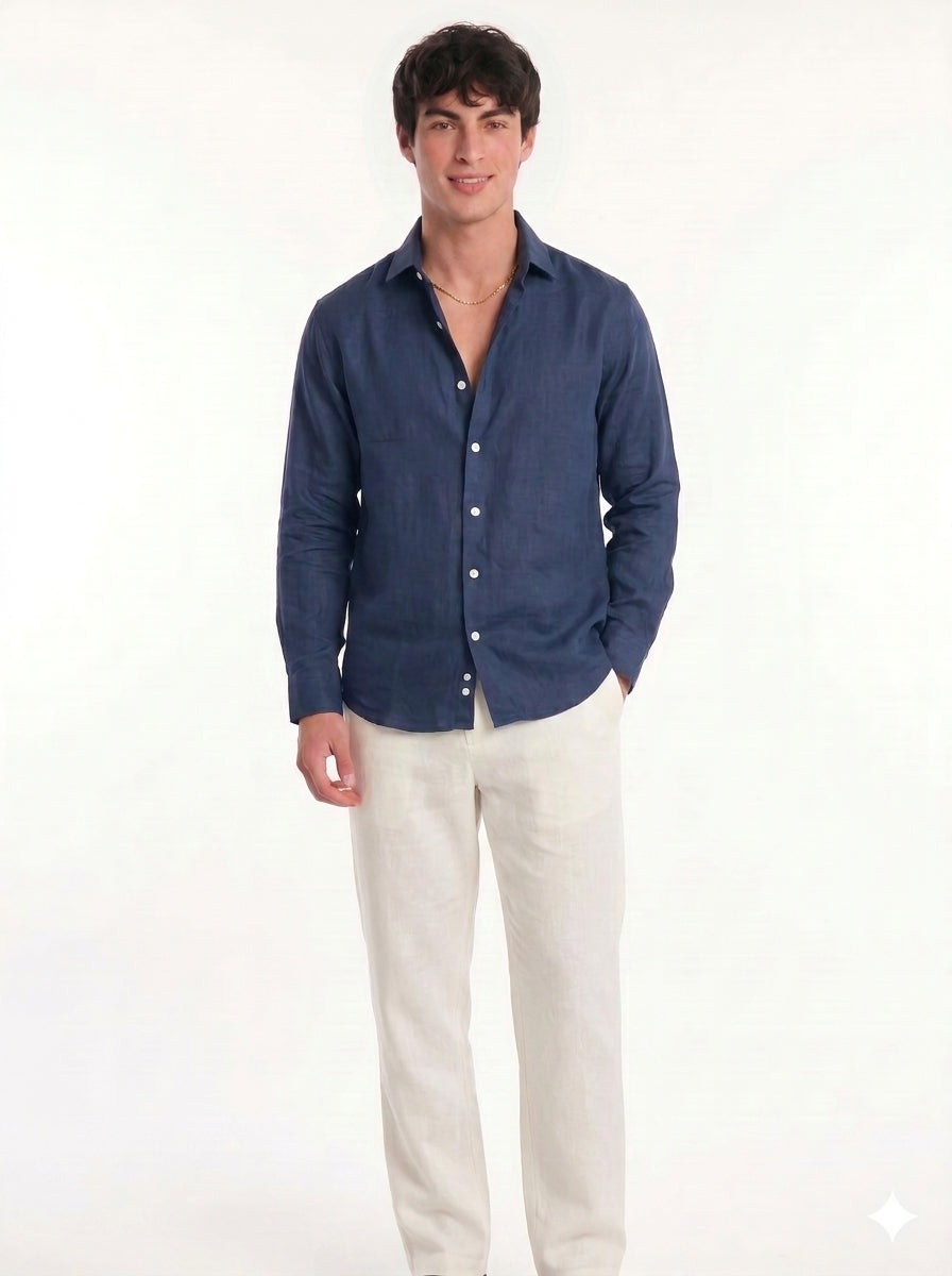 Premium linen dark blue shirt