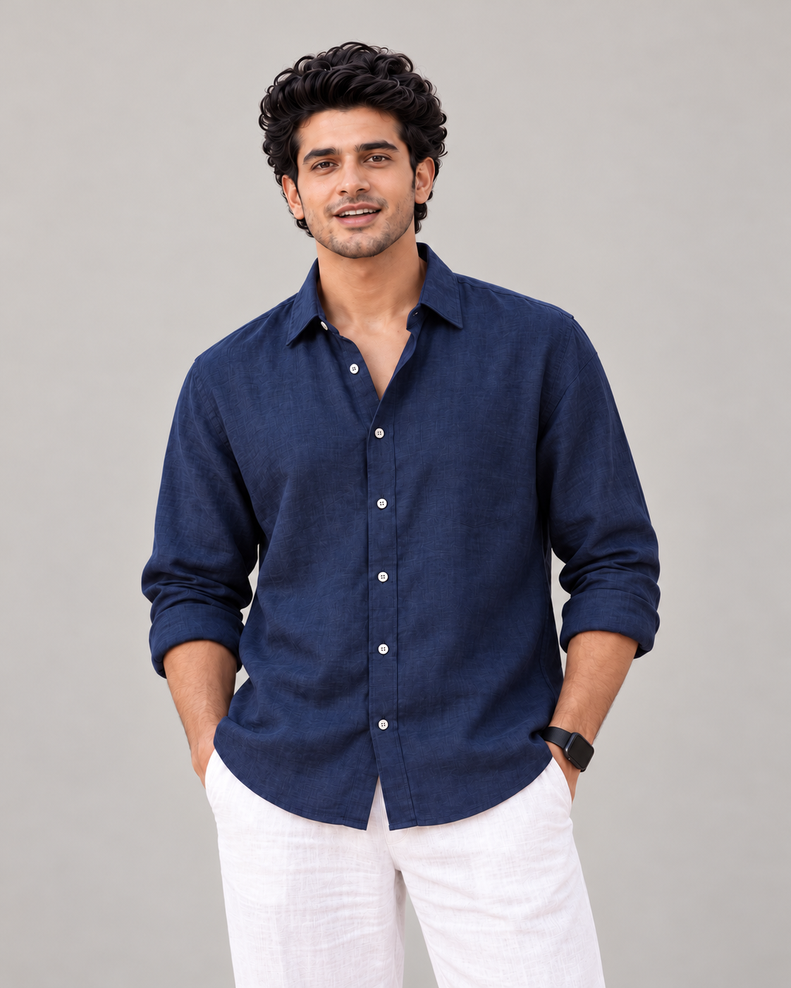 Premium Linen Dark Blue Shirt
