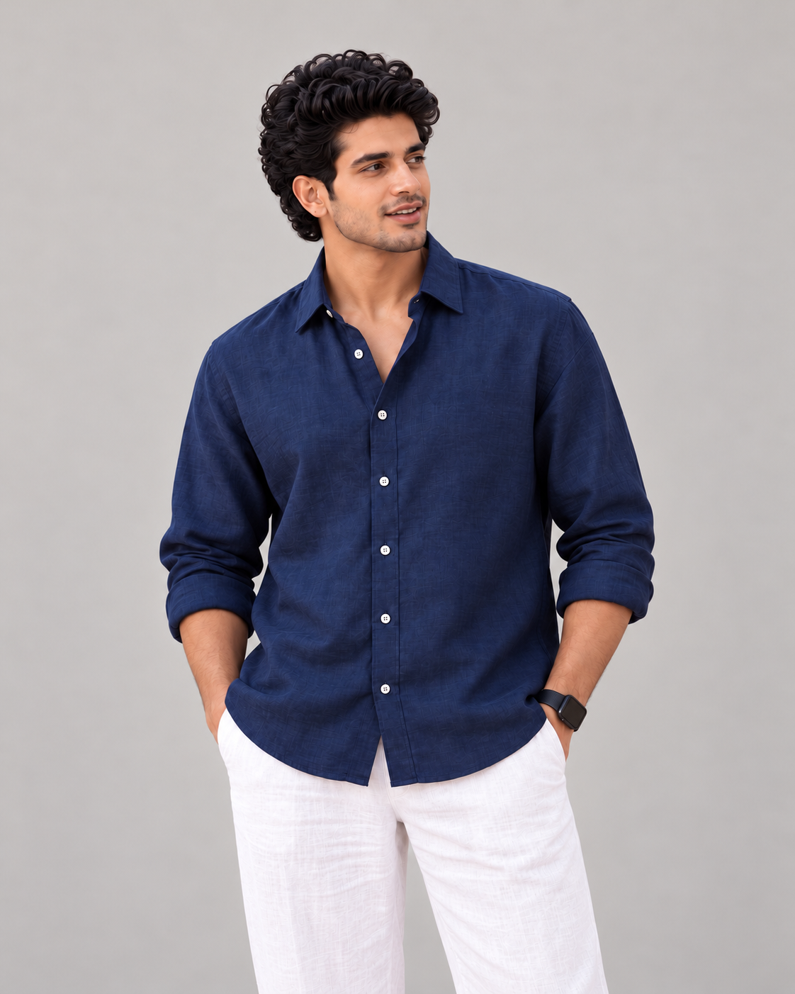 Premium Linen Dark Blue Shirt