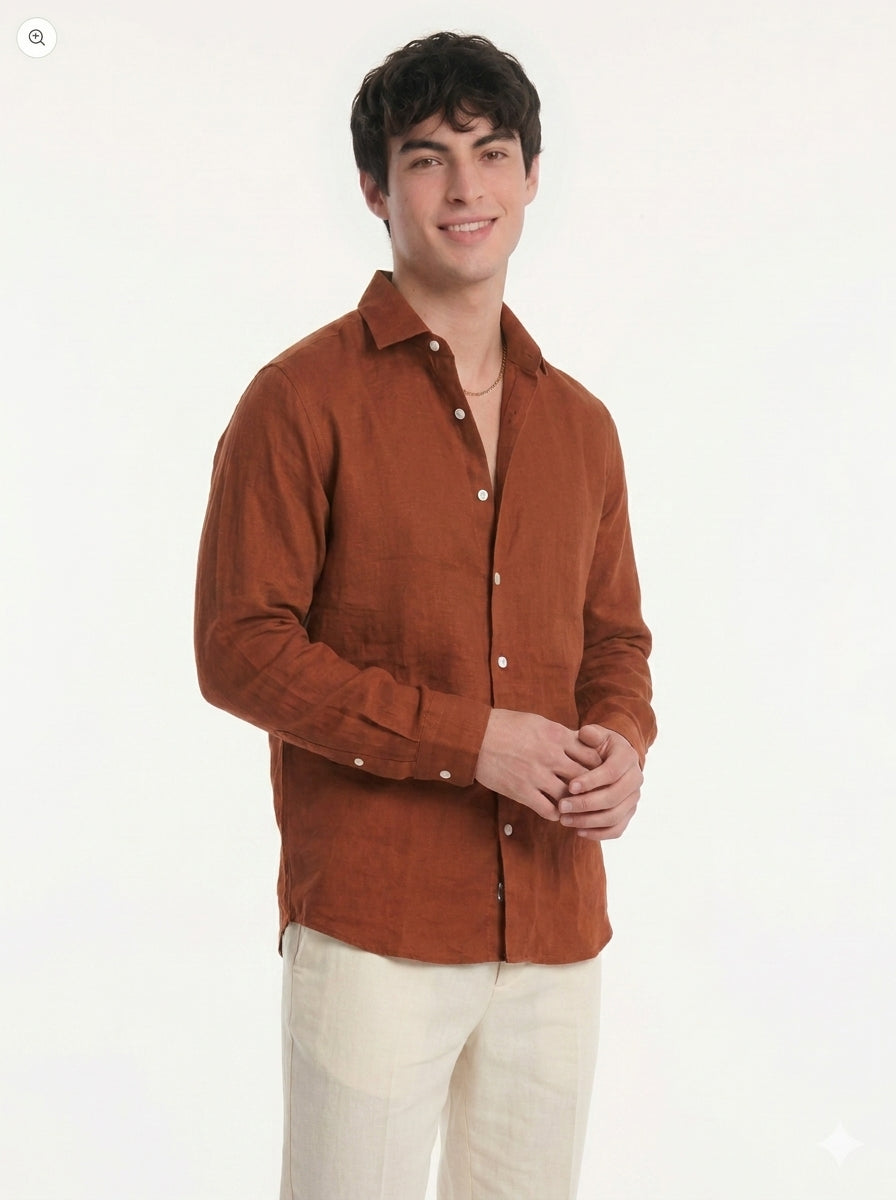 Premium Linen shirt Terracotta colour