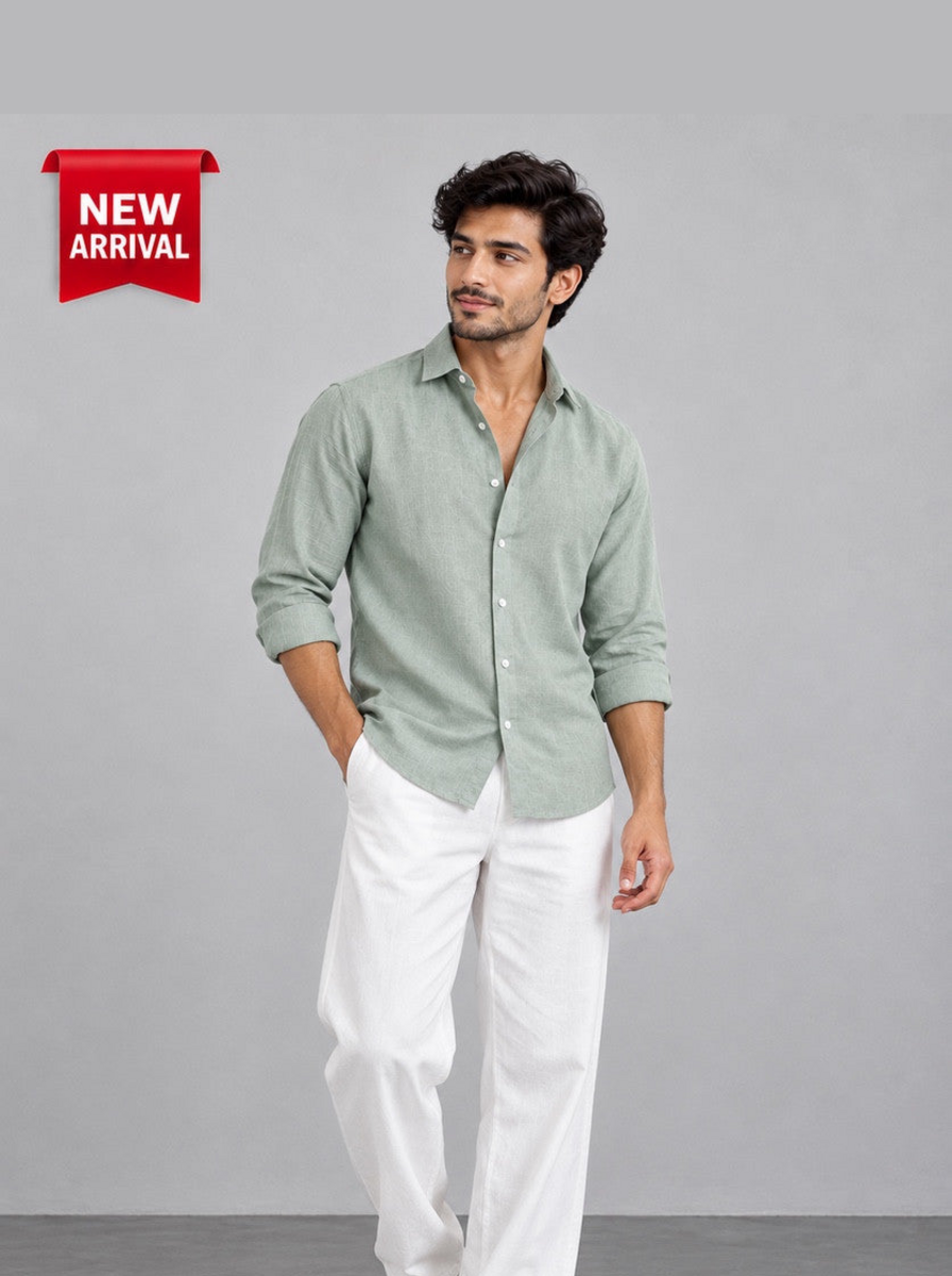 Light green linen shirt – front view