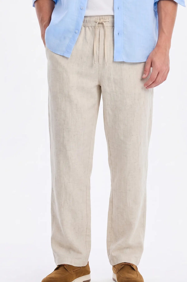 Linen Textured Off-white Relaxed fit Trousers