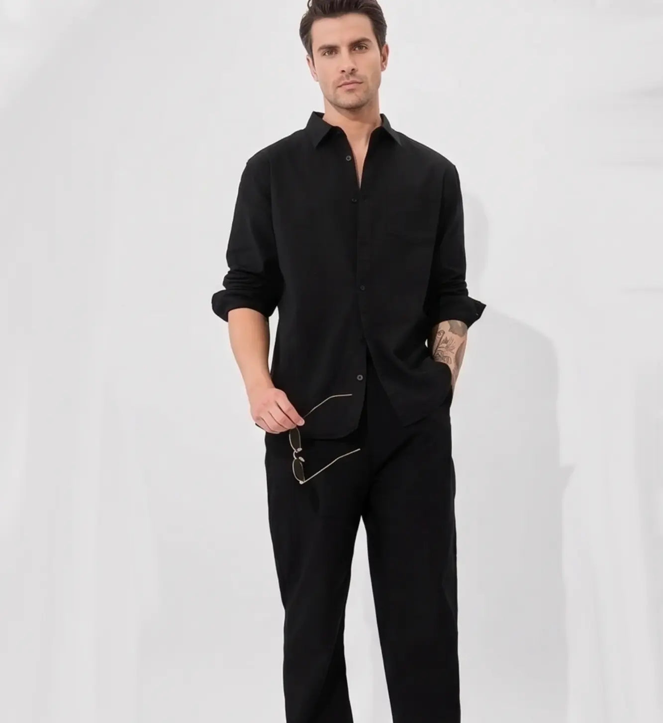 Classic Black Linen Relaxed Fit Trousers
