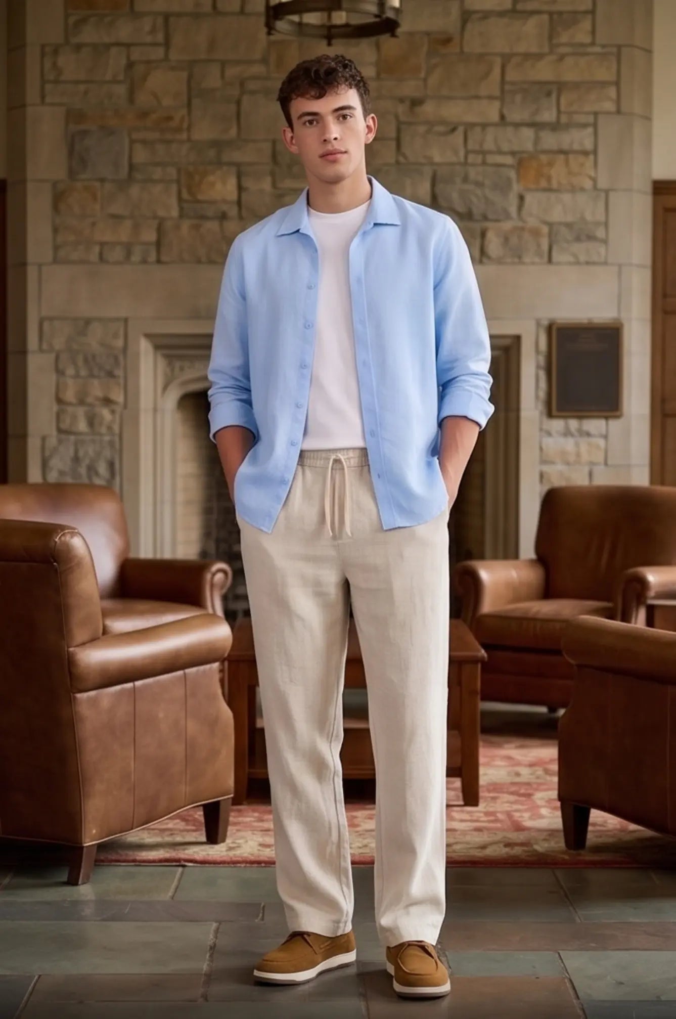 Linen Textured Off-white Relaxed fit Trousers