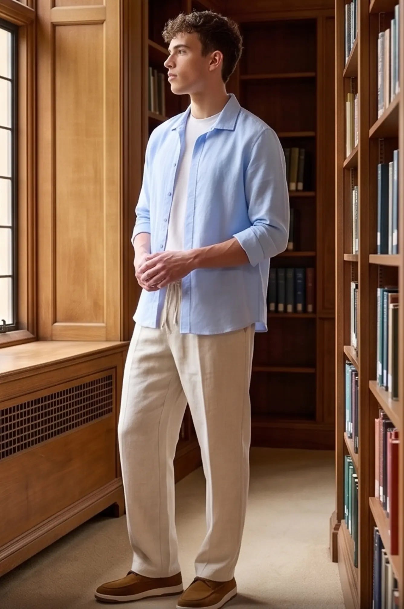 Linen Textured Off-white Relaxed fit Trousers