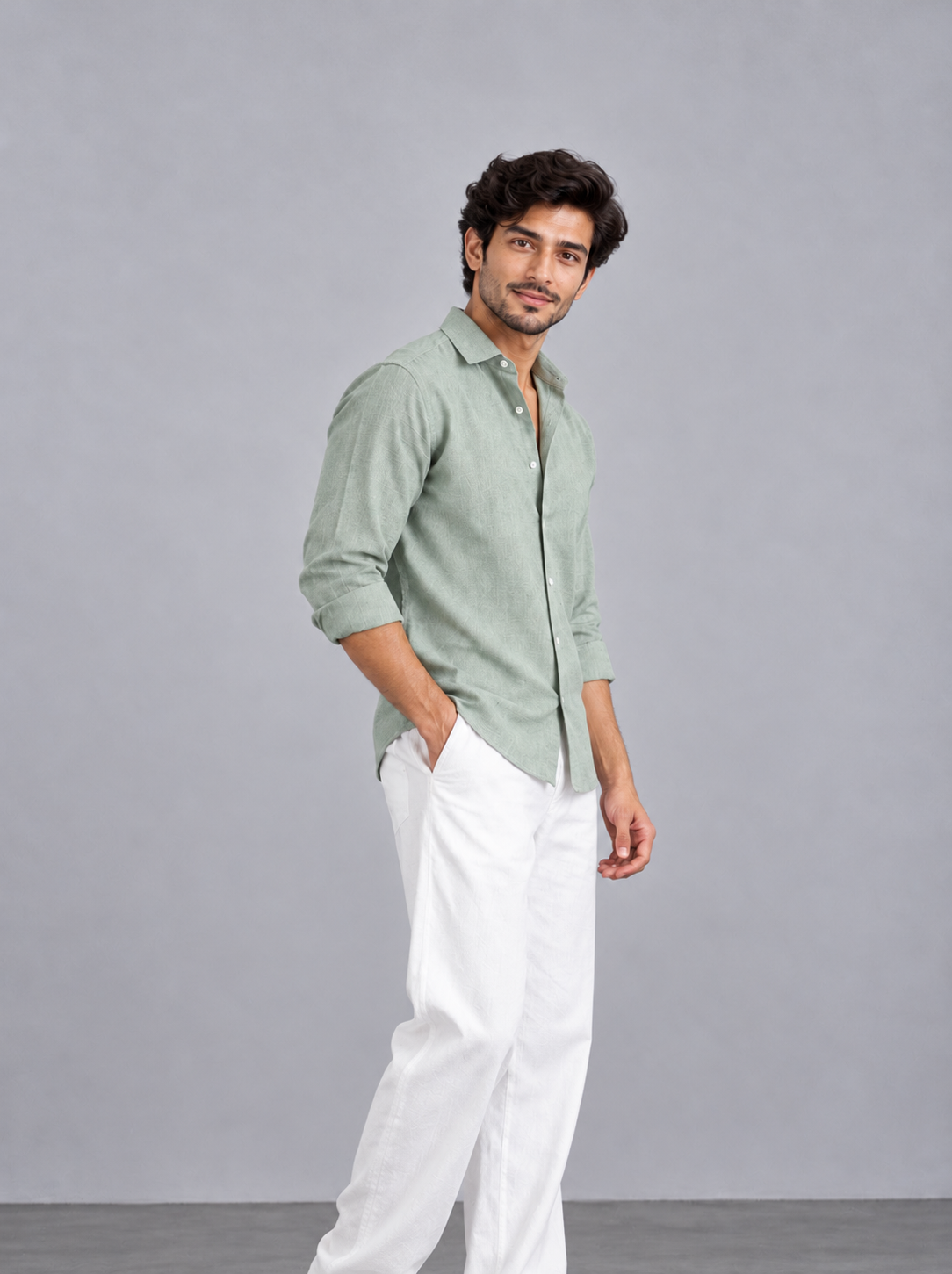 Light green linen shirt – side view