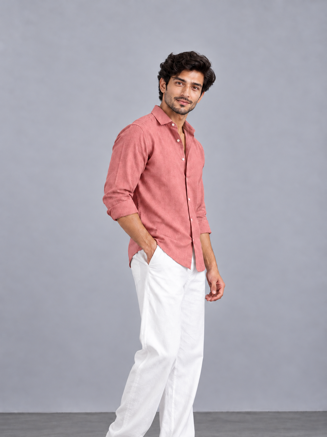 Light terracotta linen shirt – side view