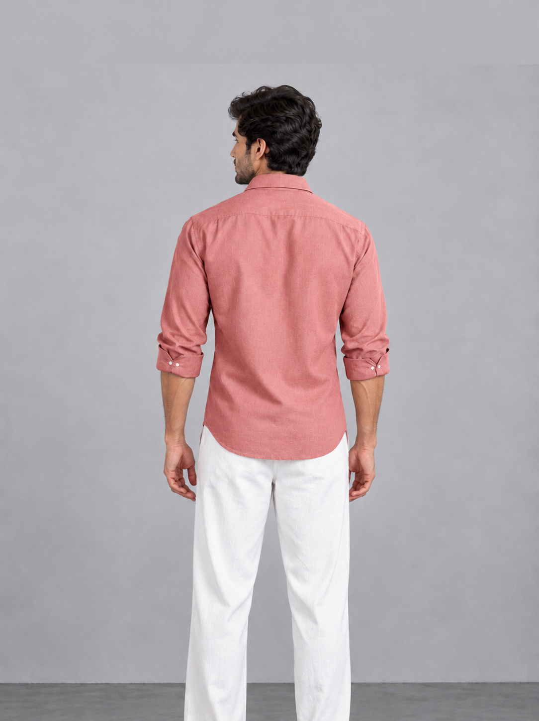 Light terracotta linen shirt – back view