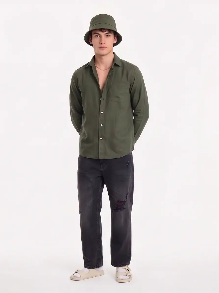 Premium linen Olive green shirt