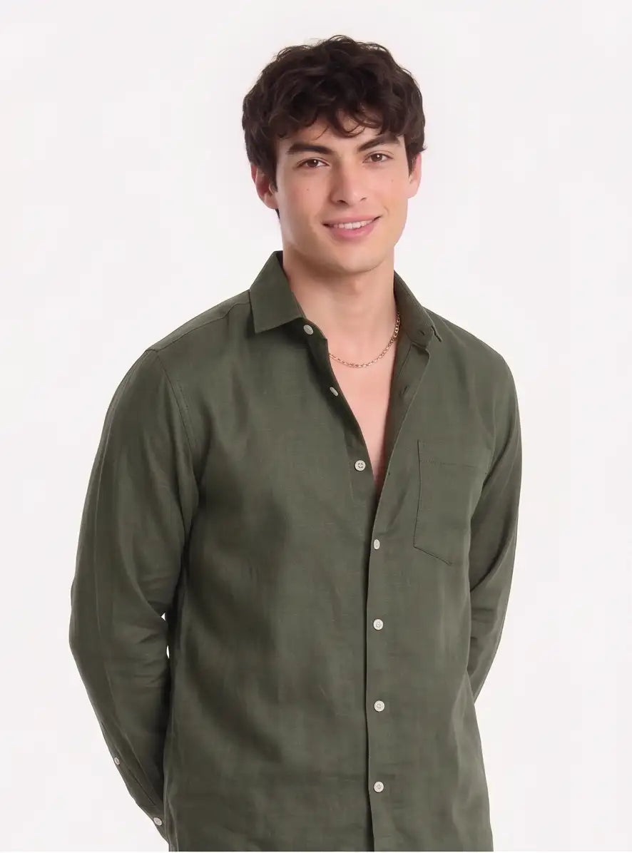 Premium linen Olive green shirt