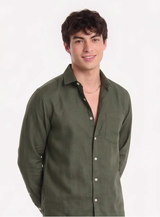Premium linen Olive green shirt