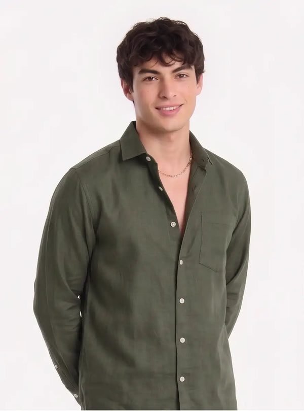 Premium linen Olive green shirt